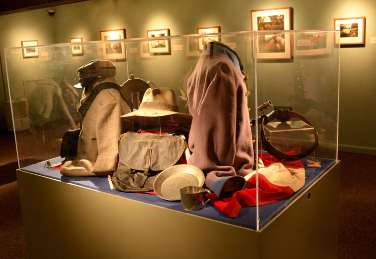 Patti Okeefe/Special to the Register & Bee Confederate and Union soldiers uniforms are on display at the Danville Museum of Fines Arts and History.