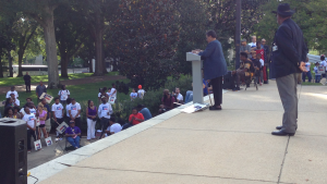 CIVIL RIGHTS ICON MYRLIE EVERS-WILLIAMS AT PODIUM.