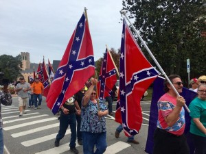 A group of people in support of a UNC Chapel Hill statute that honors confederate soldiers rallied on the campus Sunday, clashing with a counter-protest of largely college students.