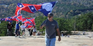 Protesters climb Stone Mountain where they say a monument honoring Martin Luther King Jr. would disrespect Confederate veterans. JOHNNY KAUFFMAN WABE