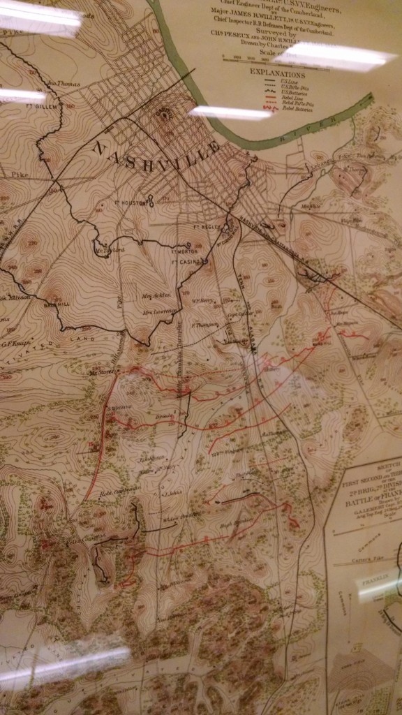 A map at the Fort Negley visitors center shows the fortifications around Nashville during the Civil War. CREDIT CHAS SISK / WPLN