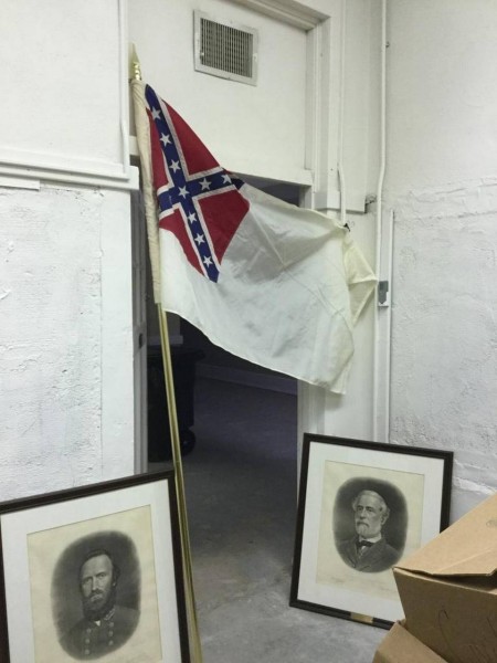 The Confederate flag and pictures of Confederate Civil War generals Stonewall Jackson, left, and Robert E. Lee, are in storage and will not be put back in the renovated York County Courthouse’s main courtroom. Andrew Dys