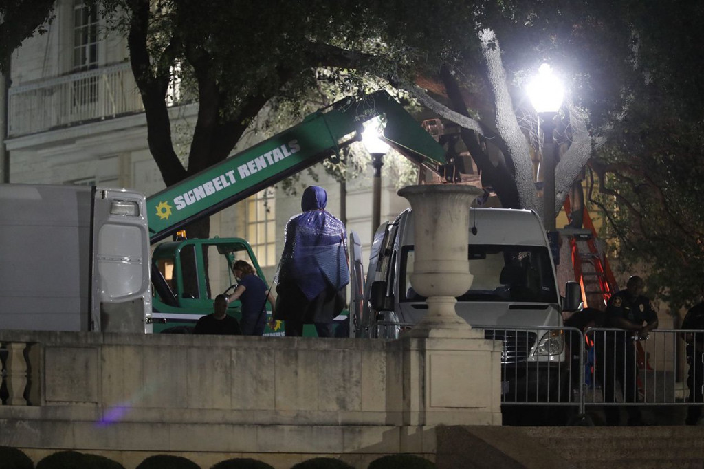 Late Sunday night, Aug. 20, 2017, UT-Austin announced it would take down three Confederate statues on campus. A statue of former Texas Gov. James Stephen Hogg (shown here) was also removed. 