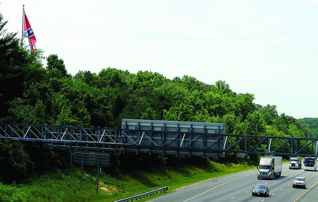Someone vandalized the pole that flies this large Confederate flag in the Falmouth area of Stafford County near Interstate 95.