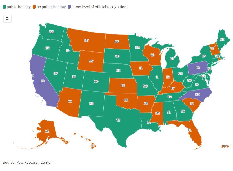 Map Shows States Where Juneteenth Is Recognized as a Public Holiday